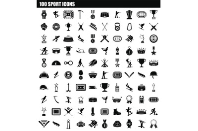 100 sport icon set, simple style