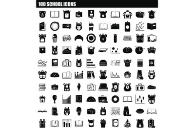 100 school icon set, simple style