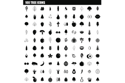 100 tree icon set, simple style