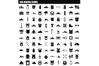 100 hiking icon set, simple style