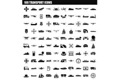 100 transport icon set, simple style