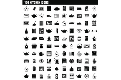 100 kitchen icon set, simple style