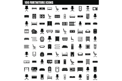 100 furniture icon set, simple style