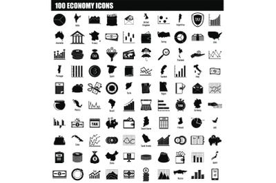 100 economy icon set, simple style