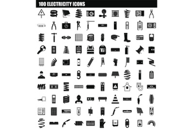 100 electricity icon set, simple style