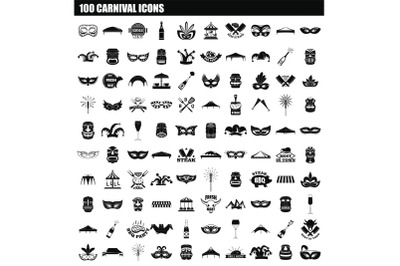 100 carnival icon set, simple style