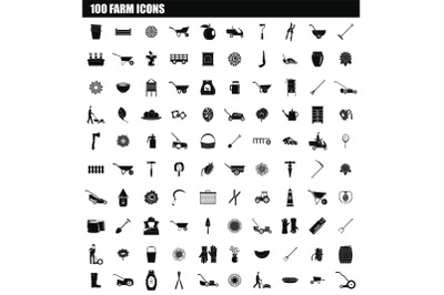 100 farm icon set, simple style
