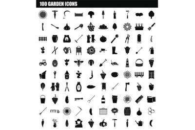100 garden icon set, simple style