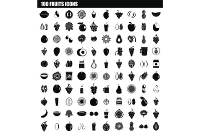 100 fruits icon set, simple style