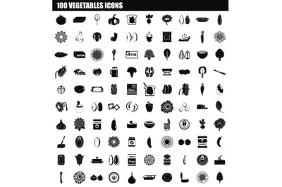 100 vegetables icon set, simple style