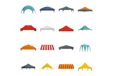 Canopy shed overhang icons set, flat style