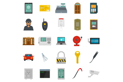 Burglar robber plunderer icons set, flat style