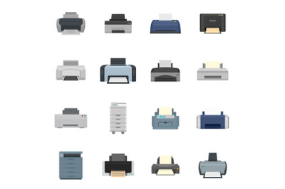 Printer office copy document icons set flat style