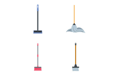 Mop cleaning swab icons set, flat style