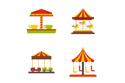 Carousel carnival horse icons set, flat style