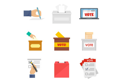 Ballot voting box vote icons set, flat style