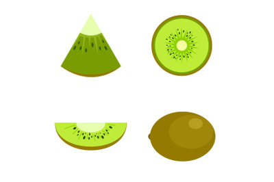 Kiwi fruit food slice icons set, flat style