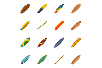 Surfboard surf board icons set, flat style