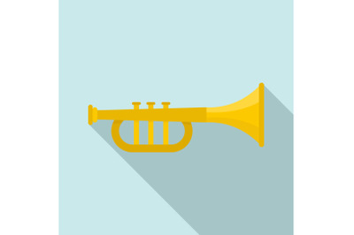 Gold trumpet icon, flat style