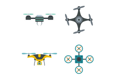 Drone camera quadcopter icons set, flat style