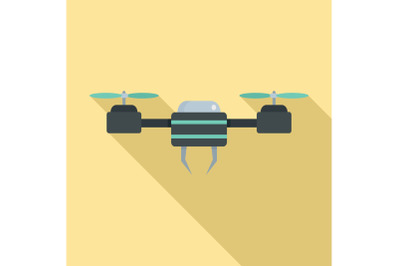 Black blue drone icon, flat style