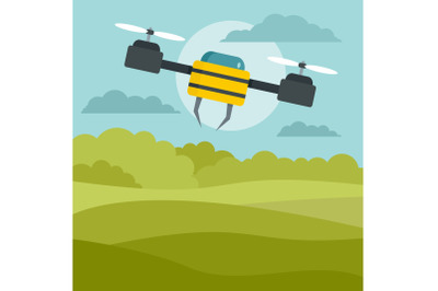 Flying drone background, flat style