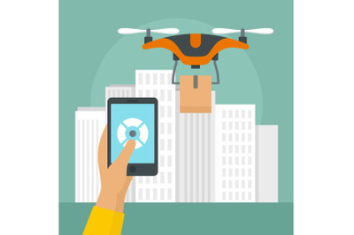 Smartphone transport drone background, flat style