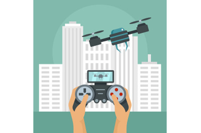 Joystick control drone background, flat style