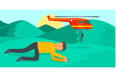Helicopter ambulance in mountain background, flat style