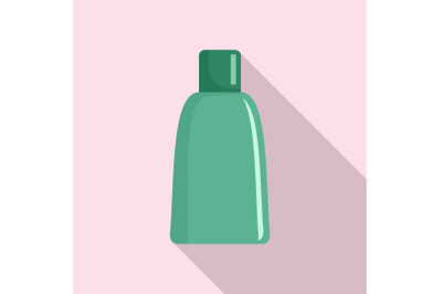 Green cosmetic bottle icon, flat style
