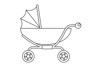 Classic baby pram icon, outline style