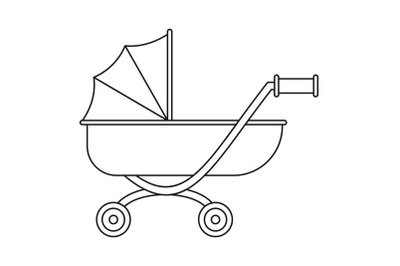 Toy baby pram icon, outline style