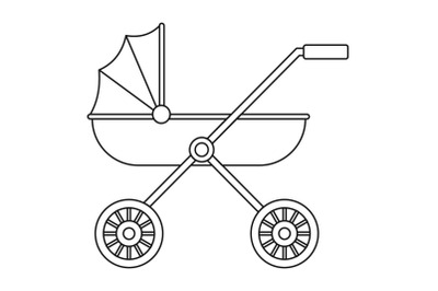 Brand baby pram icon, outline style