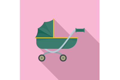 Toy baby pram icon, flat style