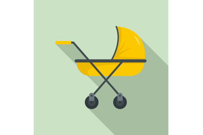 Modern baby carriage icon, flat style