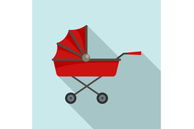 Retro baby carriage icon, flat style