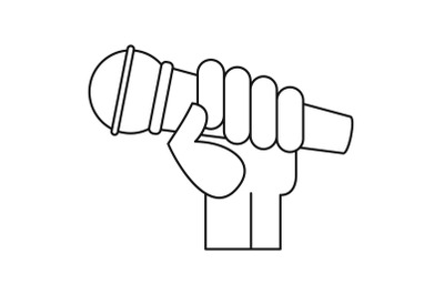 Microphone hand icon, outline style