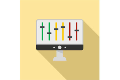 Equalizer on monitor icon, flat style