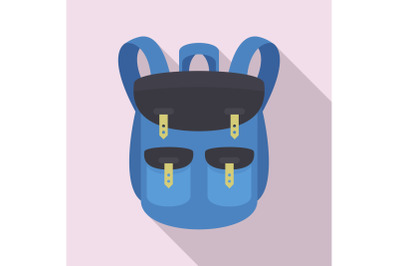Climbing backpack icon, flat style