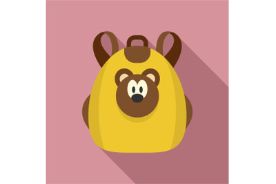 Cute bear backpack icon, flat style