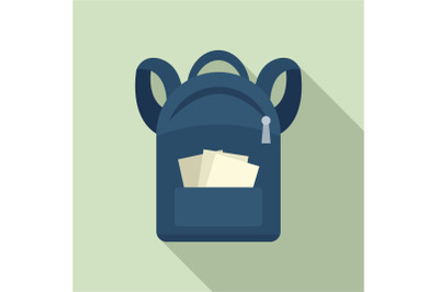 Student backpack icon, flat style