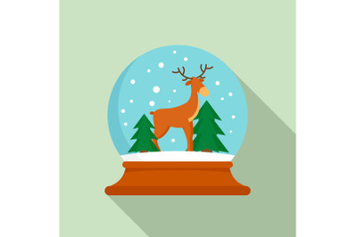 Deer glass snow ball icon, flat style