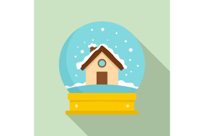 Wood house glass ball icon, flat style