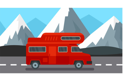 Red camp truck background, flat style