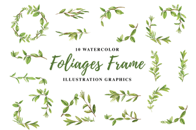 10 Watercolor Foliages Frame Illustration Graphics