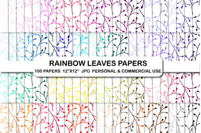 Rainbow Leaves Digital Papers, Leaves Background Paper Pack