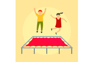 Children on trampoline background, flat style
