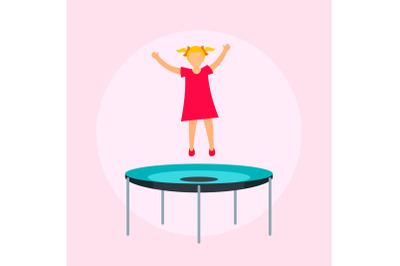 Girl on trampoline background, flat style