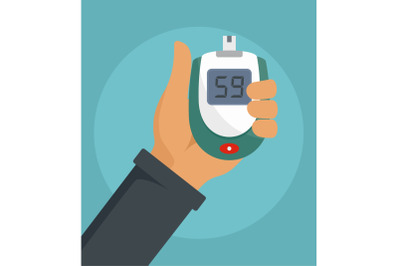 Glucometer in hand background, flat style