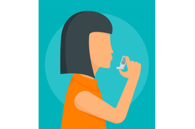 Woman take inhaler background, flat style